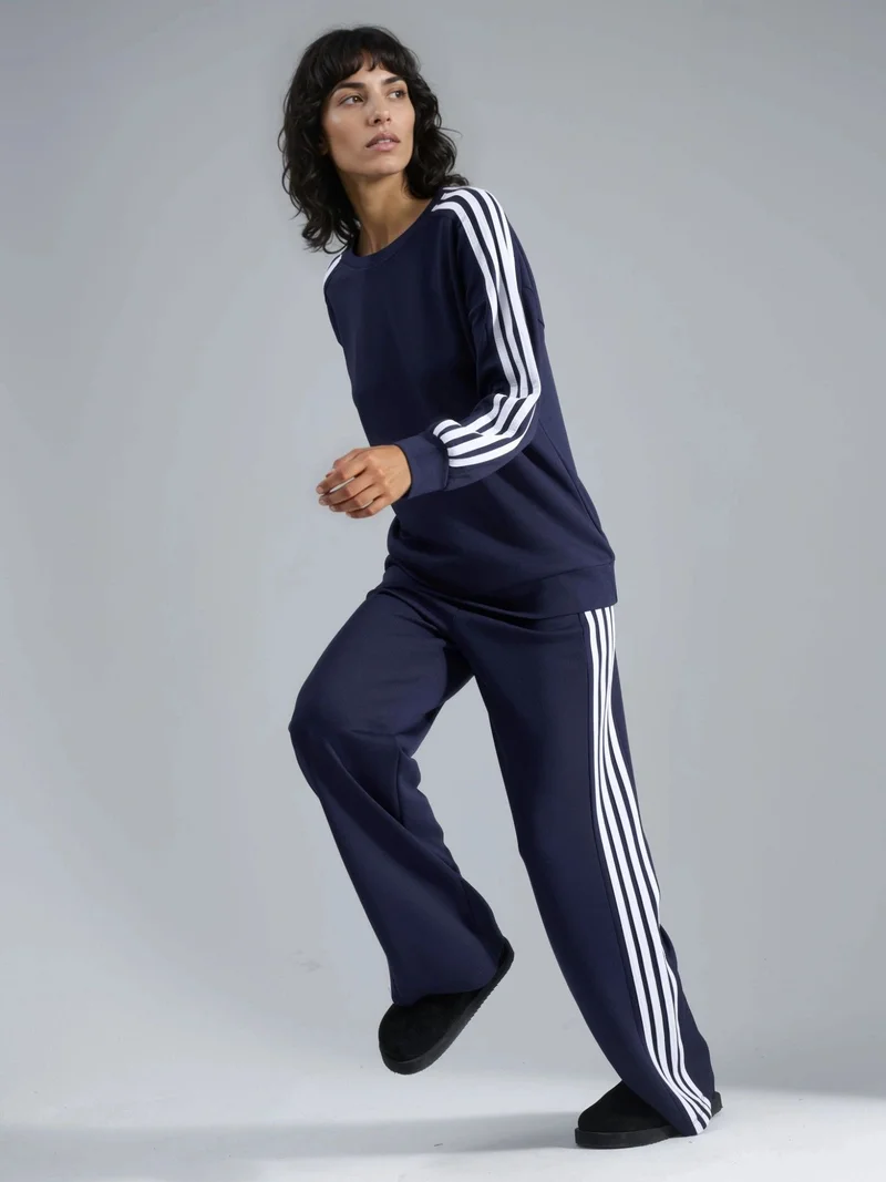 HICCUP Modal Touch Striped Crew Neck Sweatshirt & Straight Leg Pants Two-Piece Set Bersan Collection